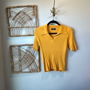 Preppy | Yellow Ribbed Polo Collar Top | Size S